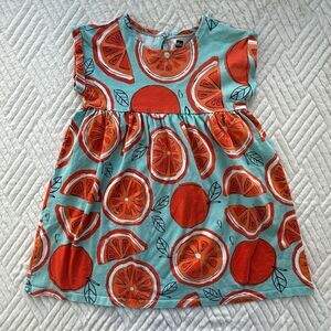 Tea Collection Girls Size 5 Citrus Orange Print Dress Aqua Summer Cotton